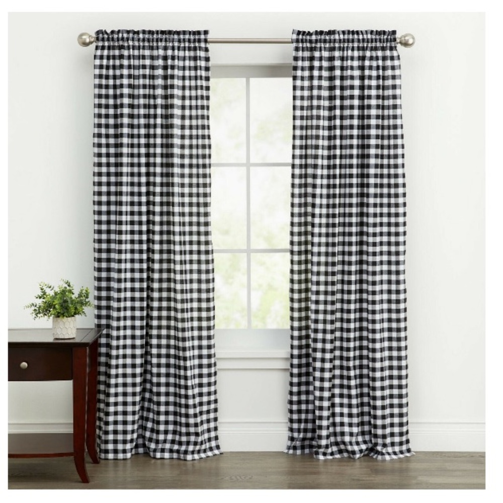 Black and White Small Buffalo Check curtain panel Set of 2 panels NIP